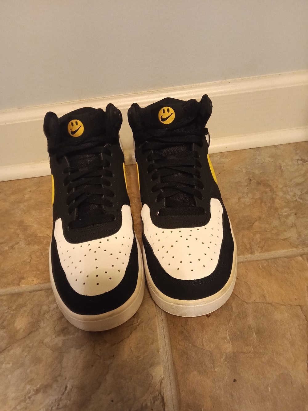 Nike Black, White & Yellow High-Top Sneakers with Smiley Tongue